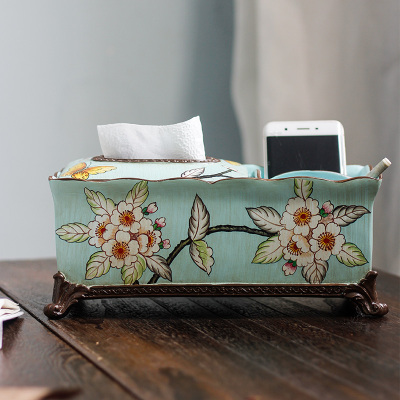 Color painting resin spring apricot fan butterfly multi-functional living room paper towel box household ornaments set 