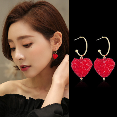 Sterling Silver Needle Red Peach Heart Eardrops Temperament Heart-Shaped Earrings Personal Korean Style Five-Pointed Star Female Online Influencer Earrings Wholesale