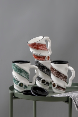 Cartoon ceramic hot style twist cup coffee cup milk cup with plastic cover large capacity cup