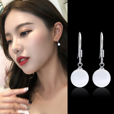 925 Silver Pearl Ear Hook Korean All-Match Earrings Long Graceful Hypoallergenic Earrings Ear Studs Factory Direct Sales Wholesale
