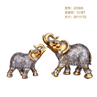Thai New Resin Couple Object Auspicious Mother and Child Elephant Home Decoration Ornaments
