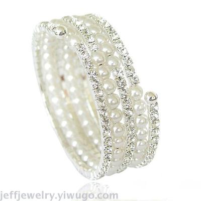 Fashionable and exquisite pearl water drill five row bracelet new fine diamond bracelet wedding accessories bridal bracelet