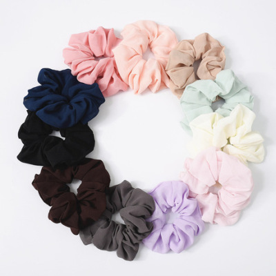 Cross-Border New Amazon Chiffon Simple Solid Color Large Intestine Ring Hair Band Elastic Band Cloth Hair Ring Jewelry Wholesale