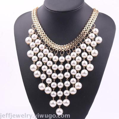 The New European and American temperament fashion necklace multi - layered pearl necklace tassel pearl exaggerated clavicle chain ladies sweater chain