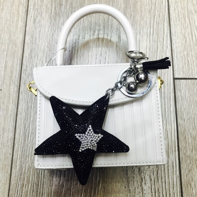 Five-pointed star monochrome/matching color drill Korean velvet/pu leather key chain pendant