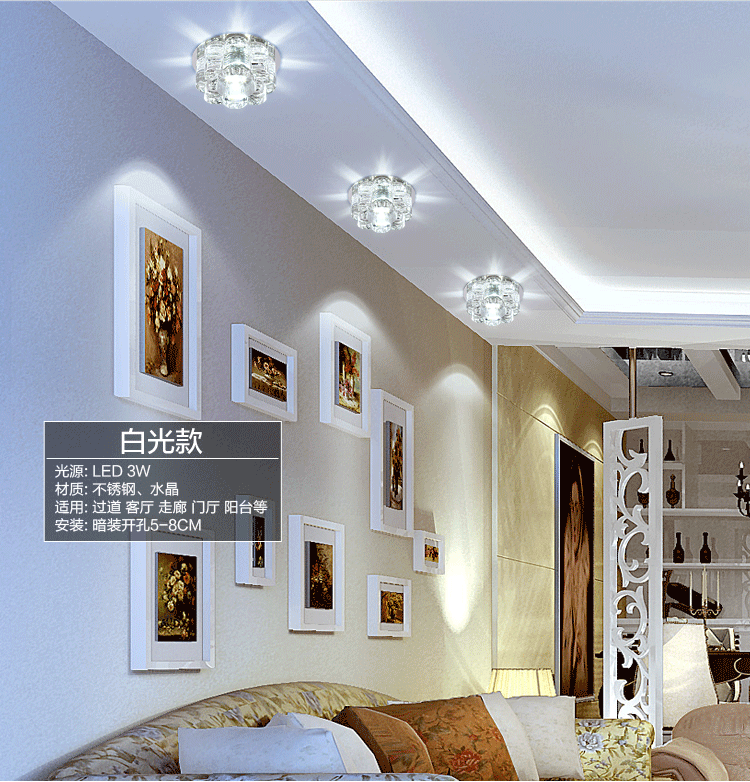 Crystal downlight colorful led spotlights embedded living room ceiling lights creative 3W5W corridor ceiling lighting