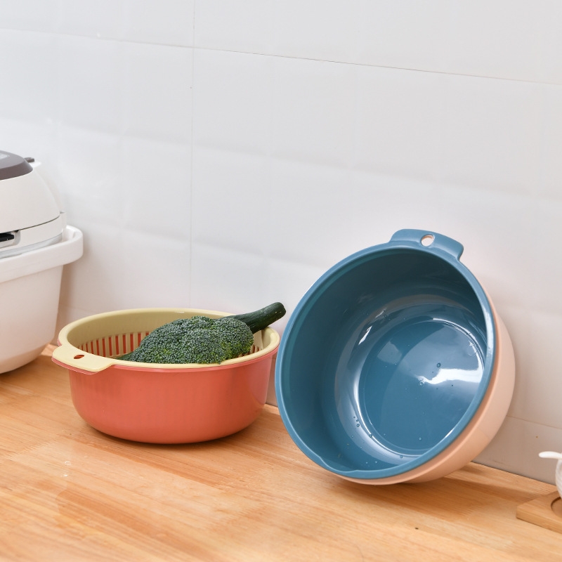 T18-8228创意时尚果蔬篮批发 圆形撞色厨房用可拆卸方便清洗果篮