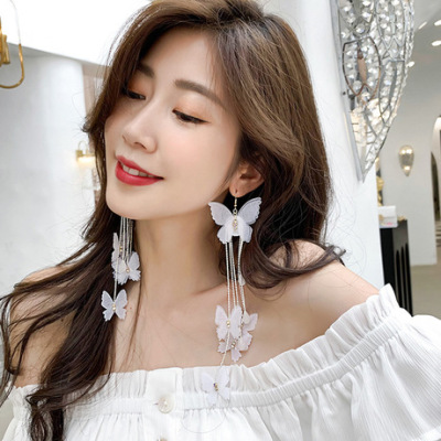 Super fairy butterfly fringe earrings female summer fresh joker temperament long style web celebrity exaggerated earrings 2019 new trend