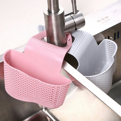 F02-819 New Creative Sink Plastic Drain Basket Kitchenware Storage Hanging Basket Storage Draining Shelf