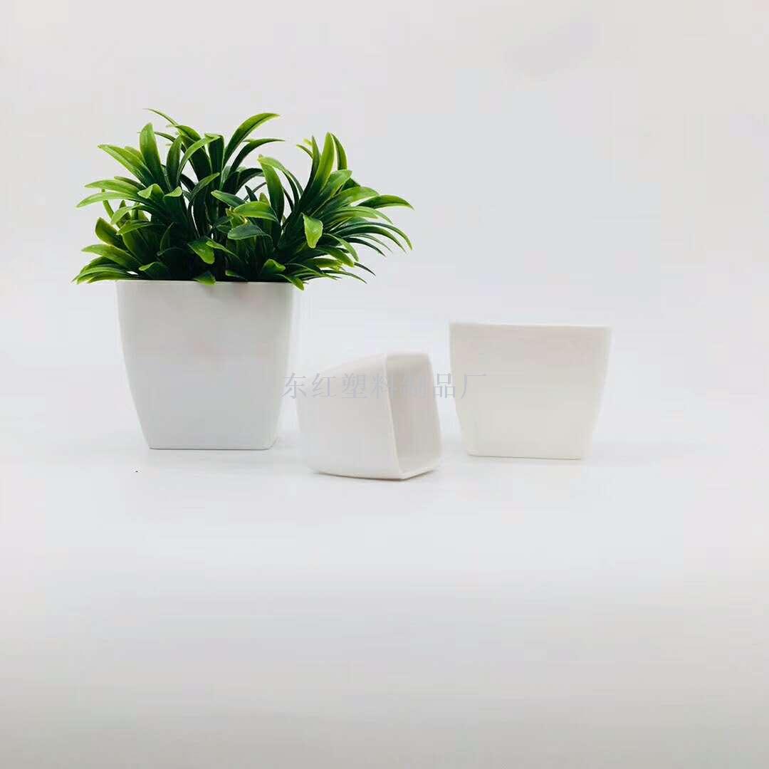 P003白色方形仿陶塑料花盆 插花花器 加泡沫花盆