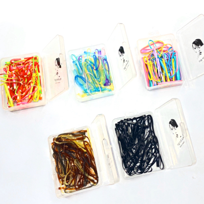 Boxed disposable rubber band Korean rubber band candy color hair rope pull continuous rubber band used web celebrity small rubber band for many times