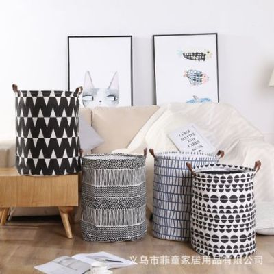 Hot Selling Nordic Style Storage Bucket Fabric Cotton Linen Dirty Clothes Basket Drawstring Storage Basket Waterproof Folding Sundries Basket