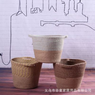 Factory Wholesale New Cotton and Hemp Rope Stitching Storage Basket Handmade Hemp Rope Woven Storage Basket Snacks Sundries Storage Basket