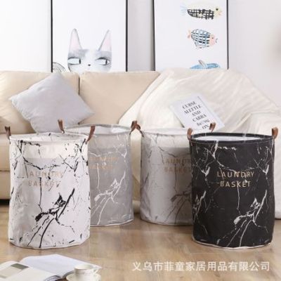 New Nordic Style Cotton and Linen Fabric Waterproof and Foldable Laundry Basket Marble Custom Logo Laundry Baskets Storage Bucket
