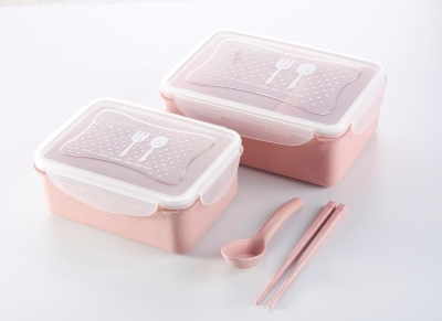 Wheat Straw Lunch Box Microwave Bento Box Sealed Lunch Box Rectangular Storage Box Wheat Flavor Crisper