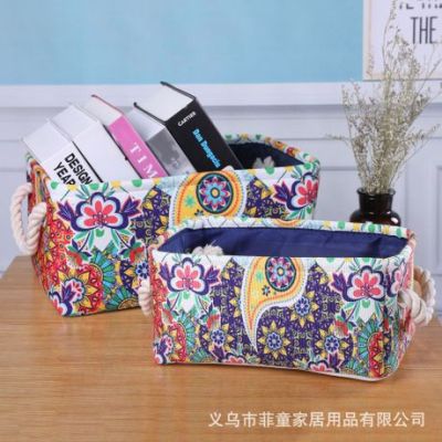 Factory Direct Sales Chinese Style Cloth Storage Box Canvas Multi-Functional Storage Basket Simple Storage Basket Sundries Storage
