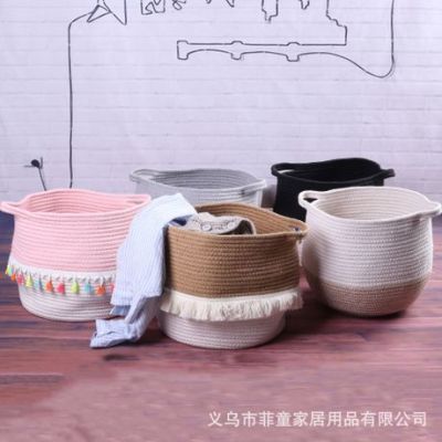 Cross-Border Hot Selling Creative Cotton Braided Storage Basket Japanese Simple Storage Basket Foldable Storage Basket with Handle