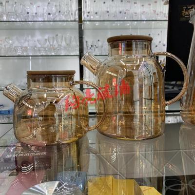 High borosilicate glass teapot electroplated teapot gold kettle amber flower teapot
