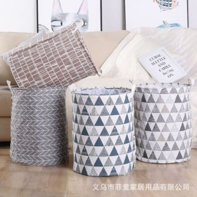 Factory Wholesale Cotton and Linen Fabric Laundry Bucket Waterproof and Foldable Sundries Storage Bucket Laundry Baskets Drawstring Storage Basket