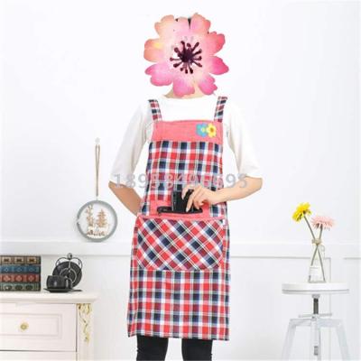 Home cotton zipper pocket check apron can be customized logo kitchen advertising fashion apron