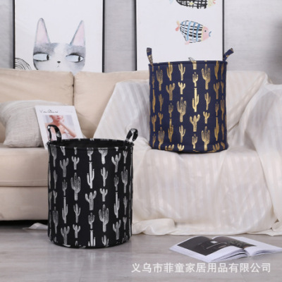 Hot Selling Fabric Eva Thickened Dirty Clothes Bucket Multicolor Toys Sundries Basket Cactus Bronzing Printed Storage Storage Basket