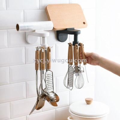 Wall hanging kitchen utensils, spatulas, spoons, cutlery, rotating hooks, retractable racks