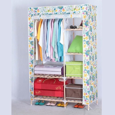 Manufacturer direct sales thickened cattle jin cloth large and large size increase type log wardrobe suitable for receiving wardrobe rack