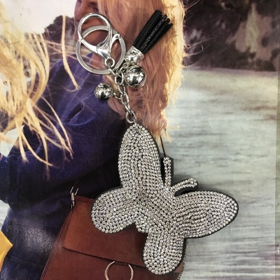 Large butterfly monochrome diamond Korean velvet/PU leather key chain pendant