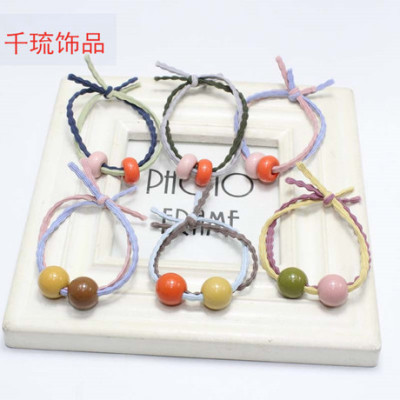 Double Knot Korean Style Hairtie High Elastic round Beads Rubber Band Stall 1 Yuan 2 Yuan Headdress Supply Wholesale