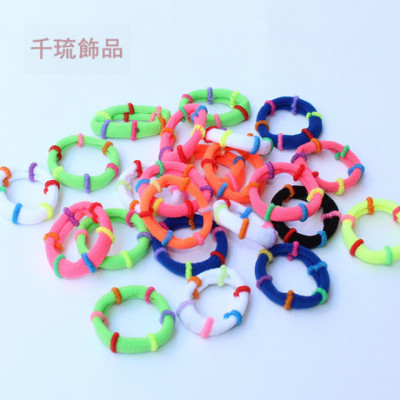 Korean Style Seamless Medium Stretch Silk Towel Ring Colorful Seamless Hairband Jacquard Bamboo Joint Children's Rubber Band