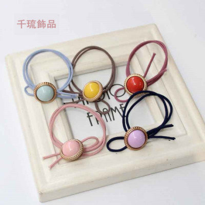Korean Style Fresh Lady Colorful Beads Hair Band Double Joint Knotted Popular Rubber Band Stall 1 Yuan 2 Yuan Headdress Wholesale