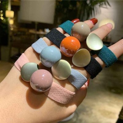South Korea Dongdaemun Internet Celebrity Hair Ring Wide Rubber Bands High Elastic Hair Bands Color Ball Leather Cover Hair Rope Female