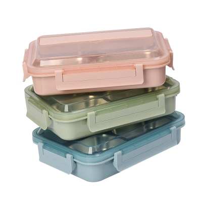 304 Stainless Steel Lunch Box Four-Grid Plate Lunch Box Lunch Box Student Lunch Box Kindergarten Lunch Box