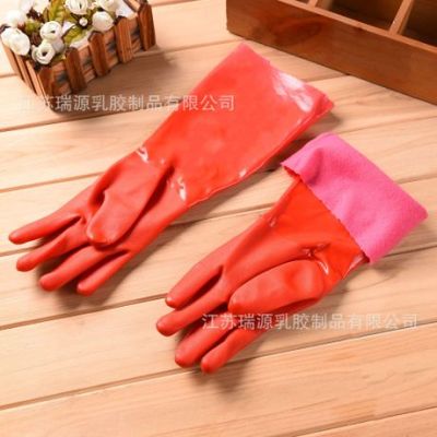 PVC flocking bell expressions using lengthened thick laundry washing kitchen winter waterproof durable cleaning household antifreeze gloves