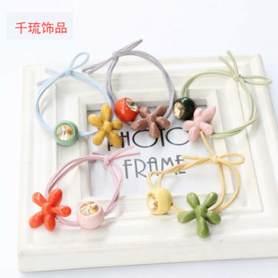Autumn New Korean Style Rhinestone Hair Band Pairs Knotted Macaron Color Starfish Rubber Band Boutique Hairtie Leather Case
