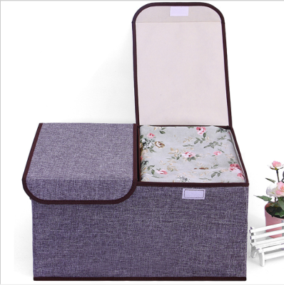 Double lid storage box separate storage box home storage basket cotton and linen storage box clothing storage box