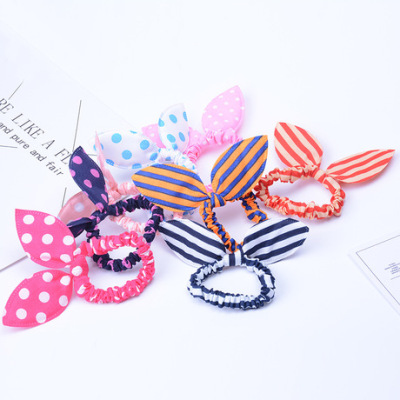 Korean Rabbit Ears Hair Ring Fabric Polka Dot Bow Hair Rope Small Jewelry Gift 2 Yuan Wholesale Custom