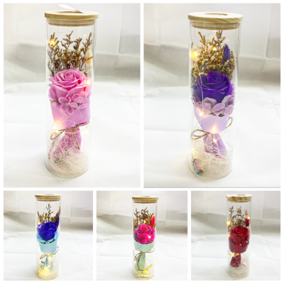 Hot LED Lighting Chain Rose Glass Cover Preserved Fresh Flower Wishing Bottle Internet Celebrity Dried Flower Creative Gift Soap Flower