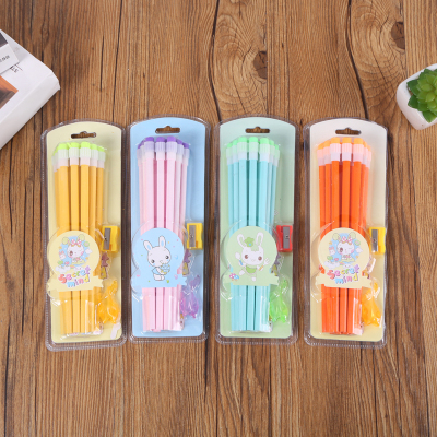 Simple Plain Pen Holder Children Primary School Students Multi-Color Writing Pencil with Eraser Head Plastic Suction Card Packaging Design