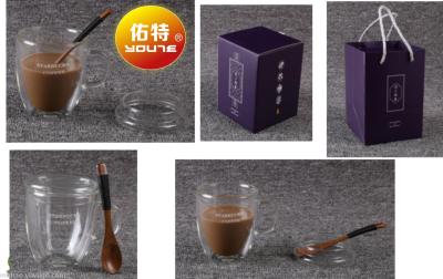 Double glass with spoon for coffee lid