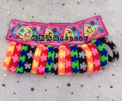 Candy colored cotton yarn does not hurt the hair ring elastic rubber band printing