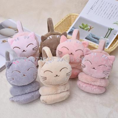 Foreign trade winter new Korean version of cute children kitten earmuffs cartoon embroidered cat earmuffs