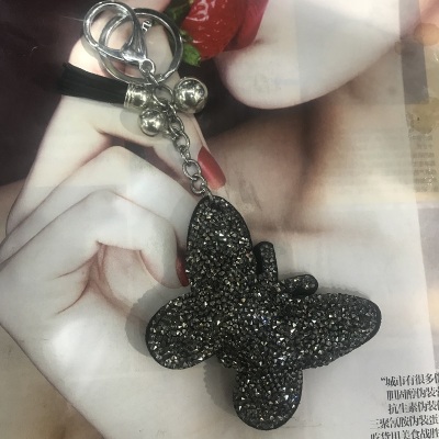 Big butterfly/little bear no. 8 two points of water drill Korean velvet/PU leather key chain pendant