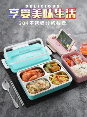 Portable Lunch Box Bento Box Insulation Compartment with Lid 304 Stainless Steel Tableware