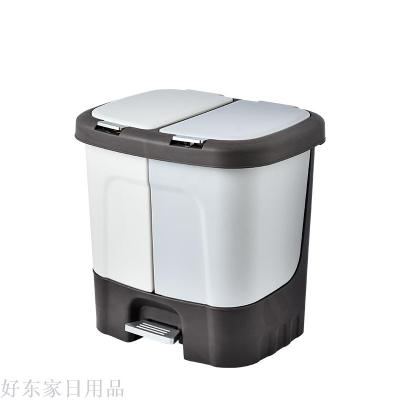 Factory Direct New Household Sorting Trash Bin Kitchen Plastic Double Barrel Hand Press Pedal Wet and Dry Classification Sorting Trash Bin