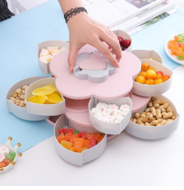 Rotating fruit bowl double flower petal modeling candy box multi - functional flowering plate melon seeds plate household