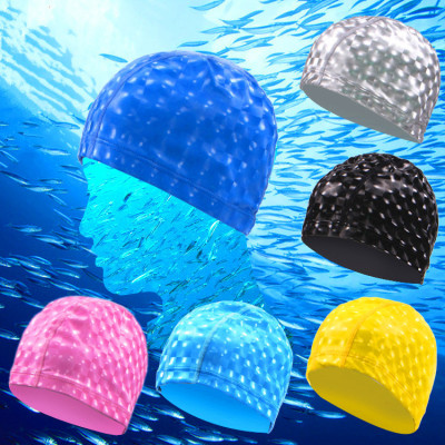 Fashion Men's Women's Not-Too-Tight Adult Solid Color Large Water Cube Pu Waterproof Long Hair Comfortable Swimming Cap Wholesale