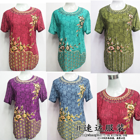 夏季新款中老年烫金短袖T恤 女士大码上衣气质百搭印花圆领妈妈装