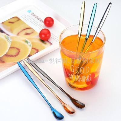 INS HOT 304 stainless steel long handle mixing spoon gold plated fantasy melon seeds ice spoon mug small spoon