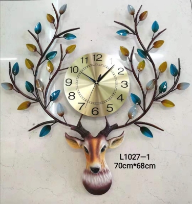 Nordic Deer Head Rich Deer Factory Direct Sales Foreign Trade Wrought Iron Craft Wall Clock Tianyin Clock Decoration Wall Clock Mute